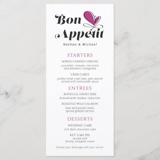 Bon Appetit Wedding Dinner Menu (Voorkant)