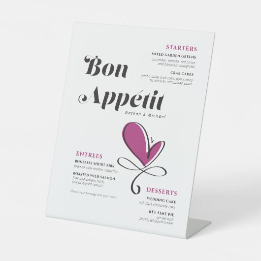 Bon Appetit Wedding Dinner Menu Reclamebord Met Voetstuk (Voorkant)