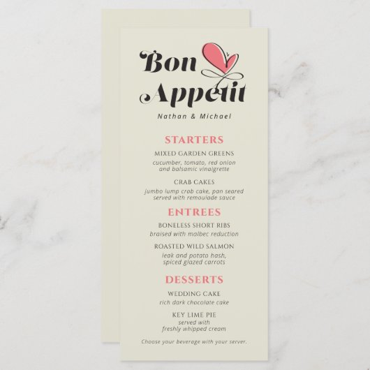 Bon Appetit Wedding Dinner Salmon Cream Menu (Voorkant / Achterkant)