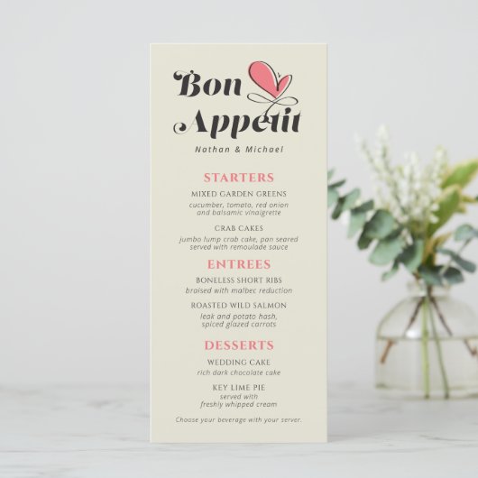 Bon Appetit Wedding Dinner Salmon Cream Menu (Staand voorkant)