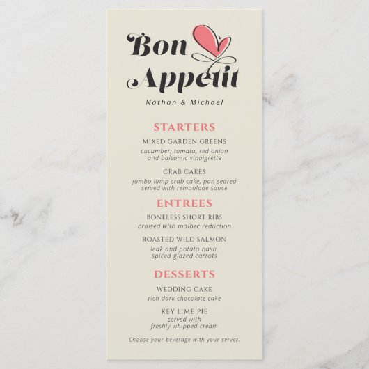 Bon Appetit Wedding Dinner Salmon Cream Menu (Voorkant)