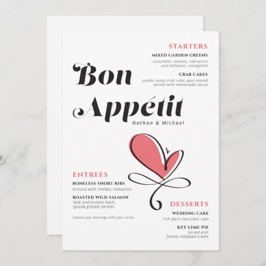 Bon Appetit Wedding Dinner Salmon Heart Menu (Voorkant / Achterkant)