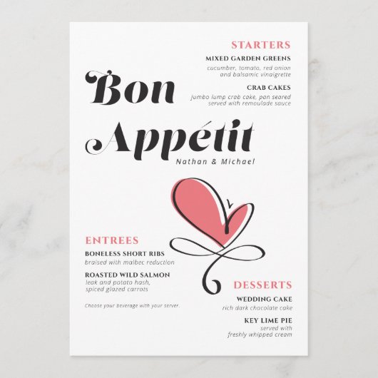 Bon Appetit Wedding Dinner Salmon Heart Menu (Voorkant)