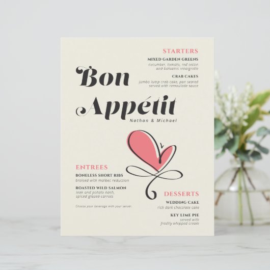 Bon Appetit Wedding Dinner Salmon Paper Sheet (Staand voorkant)