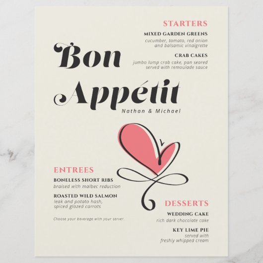 Bon Appetit Wedding Dinner Salmon Paper Sheet (Voorkant)
