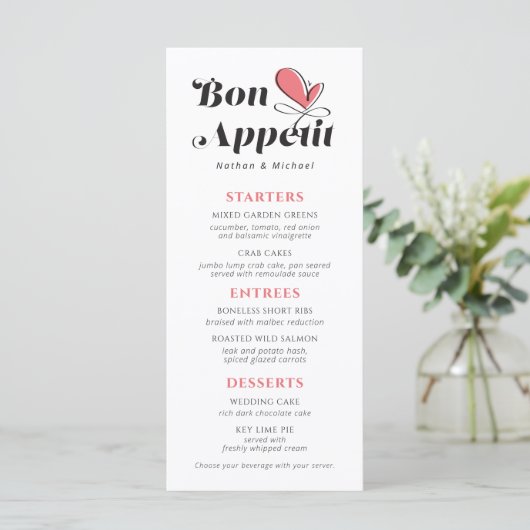Bon Appetit Wedding Dinner Salmon White Menu (Staand voorkant)