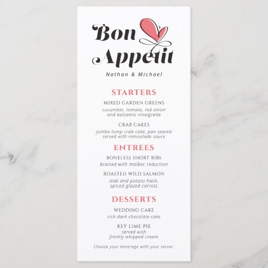 Bon Appetit Wedding Dinner Salmon White Menu (Voorkant)