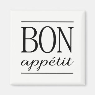BON APPETIT Zwart en Wit Typografie Citaat Magneet