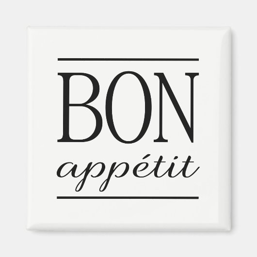 BON APPETIT Zwart-wit Typografie Quote Magneet (Voorkant)