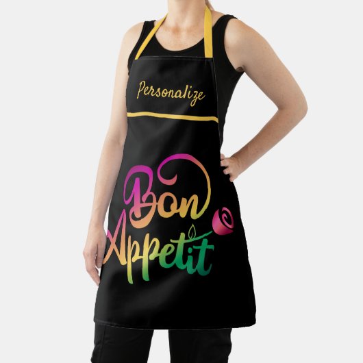 Bon Appetite Quote Paars Yellow Black Cooking Schort (Insitu)