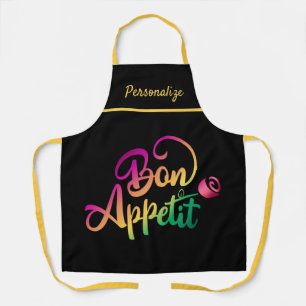 Bon Appetite Quote Paars Yellow Black Cooking Schort