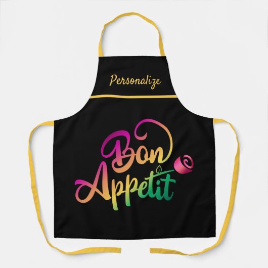 Bon Appetite Quote Paars Yellow Black Cooking Schort (Voorkant)