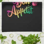 Bon Appetite Quote Paars Yellow Black Theedoek (Gevouwen)