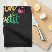 Bon Appetite Quote Paars Yellow Black Theedoek (Quarter Fold)