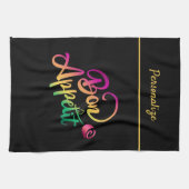 Bon Appetite Quote Paars Yellow Black Theedoek (Horizontaal)