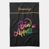 Bon Appetite Quote Paars Yellow Black Theedoek (Verticaal)