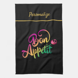 Bon Appetite Quote Paars Yellow Black Theedoek