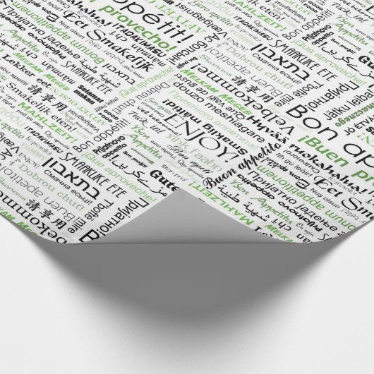 Bon-eetlust in veel talen - groen cadeaupapier (Hoek)