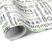 Bon-eetlust in veel talen - groen cadeaupapier (Rol Hoek)