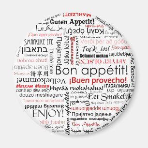 Bon-eetlust in veel verschillende talen typografie magneet