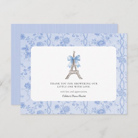 Bon Jour Bebe Romantisch Blauw Frans Bedankt Briefkaart (Voorkant / Achterkant)