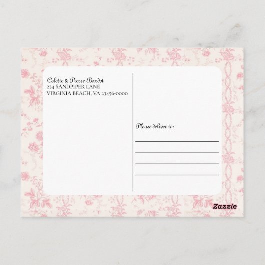 Bon Jour Bebe Romantisch Roze Frans Bedankt Post Briefkaart (Achterkant)