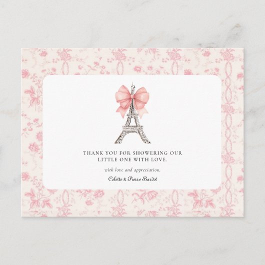Bon Jour Bebe Romantisch Roze Frans Bedankt Post Briefkaart (Voorkant)