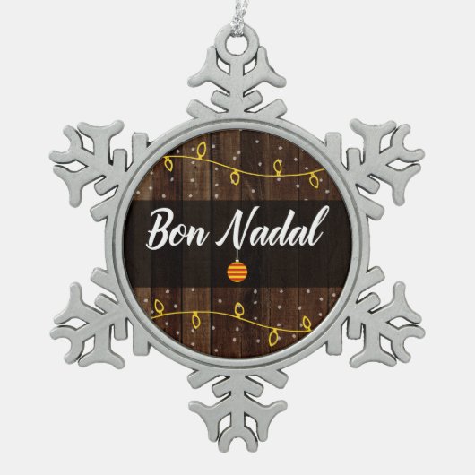 Bon Nadal Catalan Merry Kerstmis, Robuuste stijl Tin Sneeuwvlok Ornament (Voorkant)