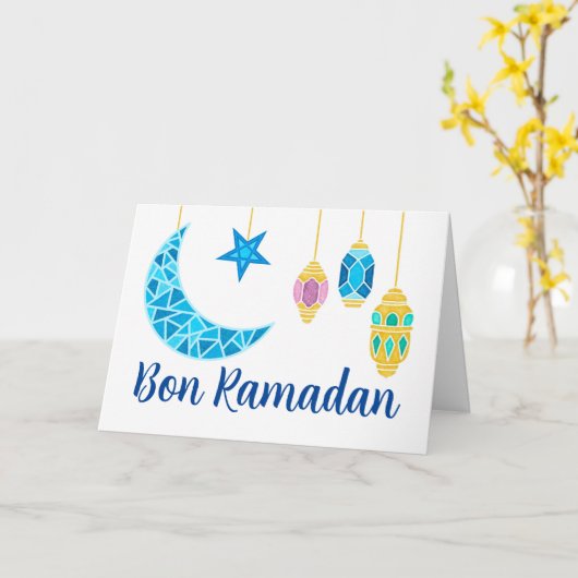 Bon Ramadan Greetings in French Fanoos Kaart (Gele Bloem)