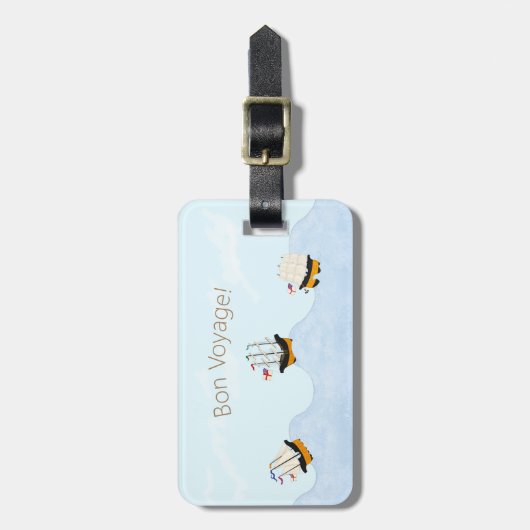 "Bon Voyage!" 3  schepen op Zee Custom Bagagelabel (Voorkant verticaal)