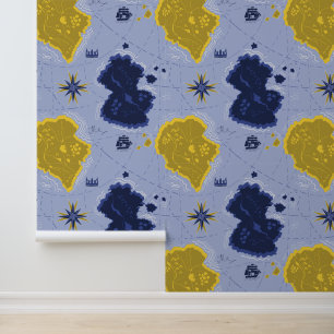 Bon Voyage Blauw & Geel Nautische Kaart Behang