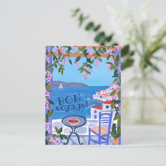 BON VOYAGE Bloemen Terras Grieks eiland Briefkaart (Staand voorkant)