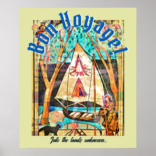 Bon Voyage Boat Cat Pilgrim Symbolist Poster (Voorkant)