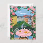 BON VOYAGE Flowers Terrace Tea Time Parijs Briefkaart (Voorkant / Achterkant)