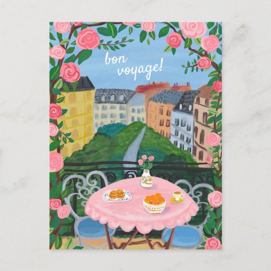 BON VOYAGE Flowers Terrace Tea Time Parijs Briefkaart (Voorkant)