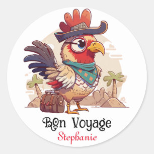 Bon Voyage Funny Chicken Cartoon Ronde Sticker