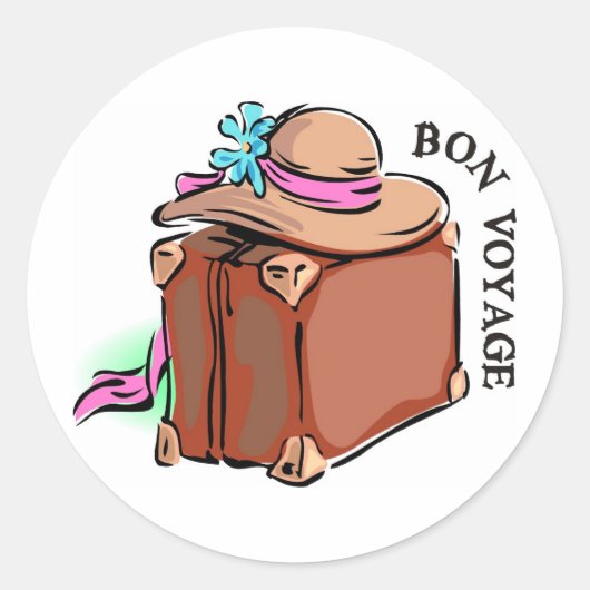 Bon Voyage, goede reis! Bagage & hoed
 Ronde Sticker (Voorkant)