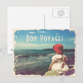 Bon Voyage  Kaart met een meisje en het zee (Voorkant / Achterkant)