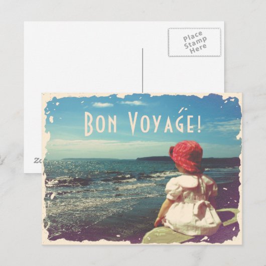 Bon Voyage  Kaart met een meisje en het zee (Voorkant / Achterkant)