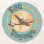 Bon Voyage Laten we de wereld ontwerpen Ronde Kartonnen Onderzetter<br><div class="desc">Laten we reizen illustratie met wereldkaart en vliegtuigdecoratie op turquoise achtergrond en "Bon Voyage" tekst ontwerp voor iedereen die van reizen houdt. U kunt de achtergrondkleur gemakkelijk veranderen. Het is gemakkelijk om het aan te passen door de namen/datum/tekst enz. te veranderen.</div>
