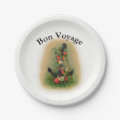 Bon Voyage met Anchor en Flowers Papieren Bordje (Voorkant)