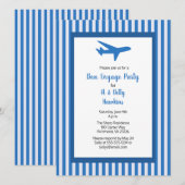Bon Voyage Party Airplane Couple Blue Stripes Kaart (Voorkant / Achterkant)
