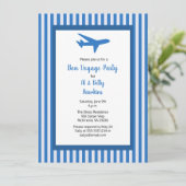 Bon Voyage Party Airplane Couple Blue Stripes Kaart (Staand voorkant)