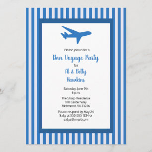 Bon Voyage Party Airplane Couple Blue Stripes Kaart