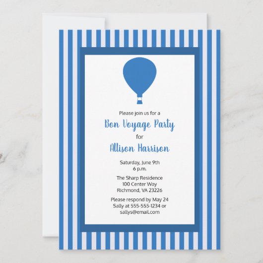 Bon Voyage Party Hot Air Balloon Een persoon Kaart (Voorkant)