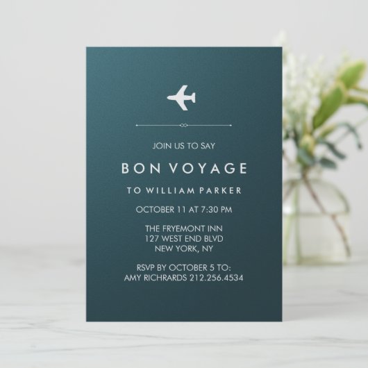 Bon Voyage Party met vliegtuig in Blue en Silver Kaart (Staand voorkant)