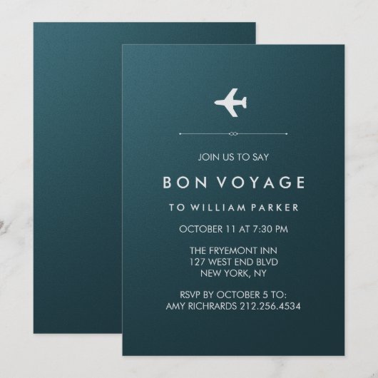 Bon Voyage Party met vliegtuig in Blue en Silver Kaart (Voorkant / Achterkant)