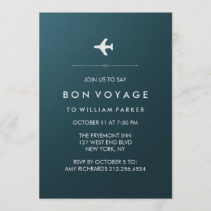 Bon Voyage Party met vliegtuig in Blue en Silver Kaart