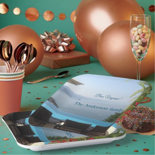 Bon voyage party seoreservaat foto papieren bordje (Multi)