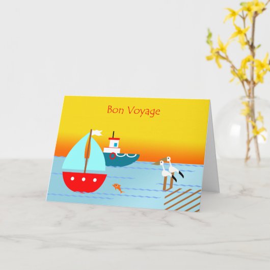 Bon Voyage, Pelikanen, Boten en Zonsondergang Kaart (Gele Bloem)